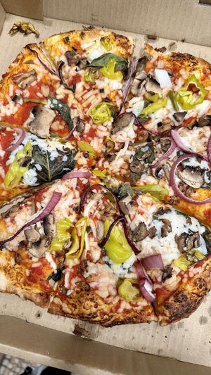 Build your own with tomato sauce base and vegan cheese    at Powder Hound Pizza in Sandpoint