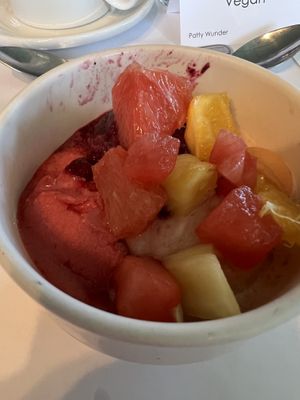 3 kinds of sorbet with fresh fruit!   at Auberge Baker in Chateau-richer