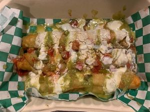 Vegan chick'n taquitos at Vegan Vatoz in Riverside