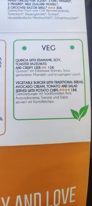 Vegan section of the menu at Il Centrale Stresa in Stresa
