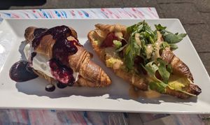 Breakfast croissants: strawberry cream + cheese tomato at Café Lief  in Haarlem