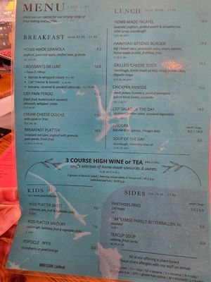 Menu at Café Lief  in Haarlem