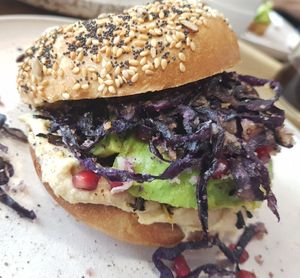 Hummus bagel at Roast Club in Barcelona