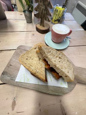 Vegan sausage sandwich  at Cheam Park Caffè in Sutton