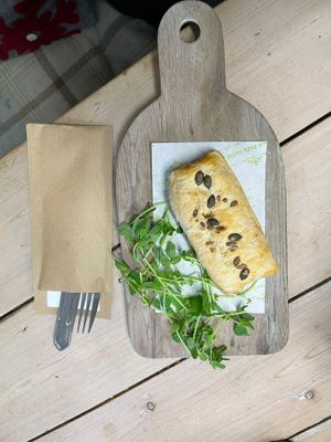 Vegan sausage roll  at Cheam Park Caffè in Sutton