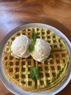 Pandan waffles at Sundays  in Phnom Penh