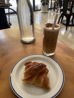Croissant and Iced Cappucino with Oatmilk  at Sundays  in Phnom Penh