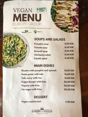 The menu   at Hotel Europe in Sarajevo