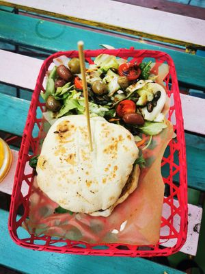 Vegan burger at Fellini Római Kultúrbisztró in Budapest
