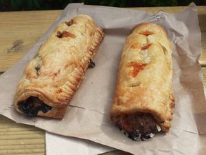 Onion chutney sausage roll and sweet chilli sausage roll at Prism Coffee in Gateshead