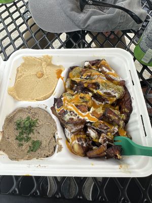 Platter with Sabbich, hummus and baba ghanoush   at Dahab Falafel Co in Durham
