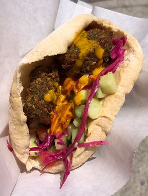 Falafel pita sandwich  at Dahab Falafel Co in Durham