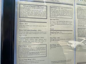 Food menu  at Singapore Coffee House in Edinburgh