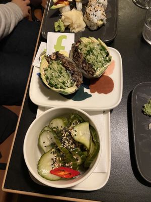 Mushroom pocket and pickled cucumbers   at Sushibar+Wine in Helsinki