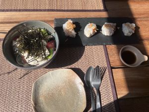 Tofu salad and steam noodles  at POHSOP in Chiang Mai