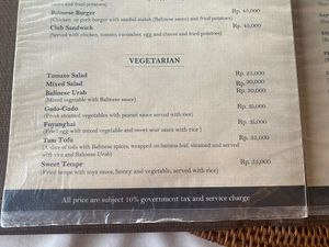 Vegetarian part of the menu  at Warung Wisma Bojana in Karangasem