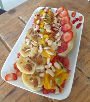 Stone Fruit Stuffed Sweet Potatoes at Rachy's Cafe in Arusha