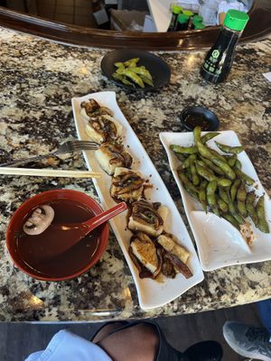 House soup-tofu app-and garlic edaname  at Wasabi of Mount Pleasant in Charleston