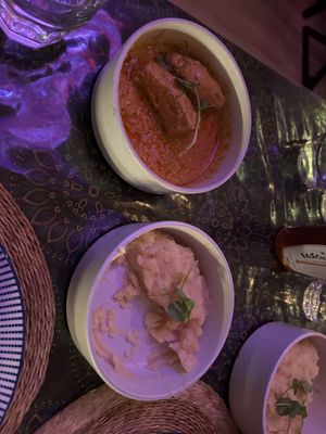 Green banana in peanut sauce with mash  at Mama Africa Cpt in Cape Town