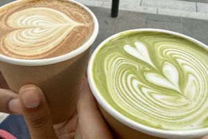 Soy latte cousins: espresso and matcha   at % Arabica in Kyoto