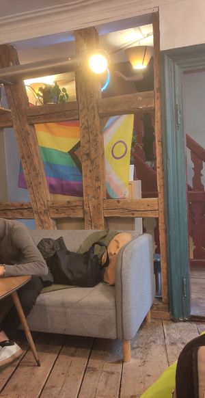 Pride flag at Café Bretelles - Petite France in Strasbourg