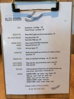 Lunch menu at Alex Gooch in Monmouth