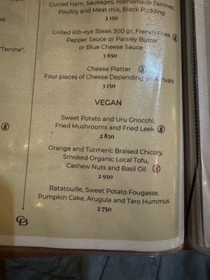 Vegan menu  at Le Cook's Restaurant in Moorea
