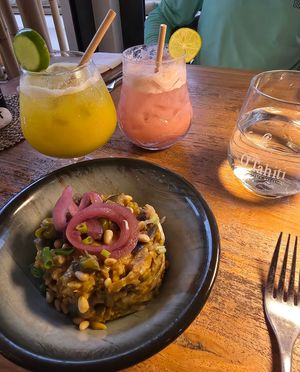 Starter... caponetta with eggplant, pine nuts and pickled red onion at Le Cook's Restaurant in Moorea