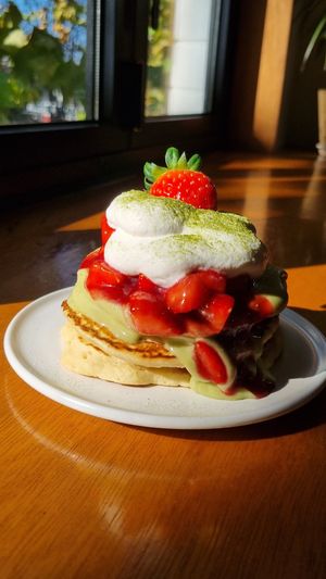 Strawberry matcha pancakes at Nono Shop & Cafe Seoul in Seoul