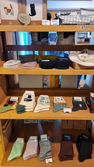 Eco-friendly lifestyle products: socks at Nono Shop & Cafe Seoul in Seoul