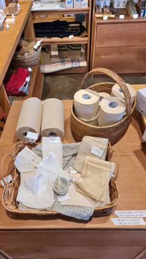 Eco-friendly lifestyle products: towels and tissues at Nono Shop & Cafe Seoul in Seoul