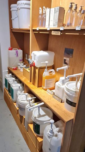 Refill stations: shampoo, body gel etc. at Nono Shop & Cafe Seoul in Seoul
