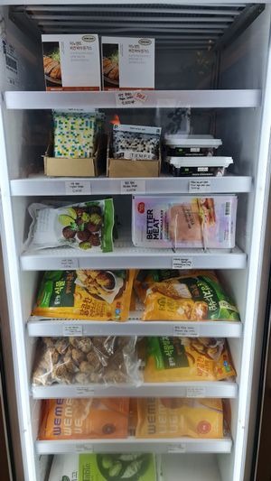Freezer with vegan proteins at Nono Shop & Cafe Seoul in Seoul