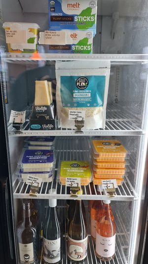Freezer with vegan cheese at Nono Shop & Cafe Seoul in Seoul