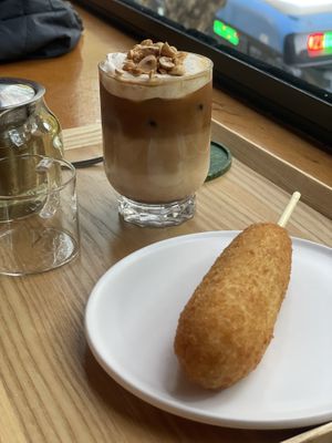 Corn dog product is microwaveable to eat at the store.   at Nono Shop & Cafe Seoul in Seoul