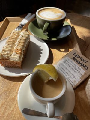 One sunny day. Cafe latte, Carrot cake, Lemon Romano espresso. Heaven  at Nono Shop & Cafe Seoul in Seoul