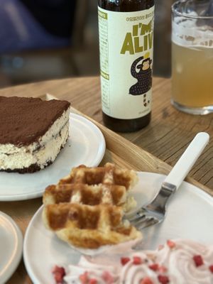 Tiramisu & Kombucha together with waffle   at Nono Shop & Cafe Seoul in Seoul