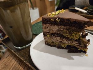 Vegan Dubai choco cake! 💚 at Nono Shop & Cafe Seoul in Seoul