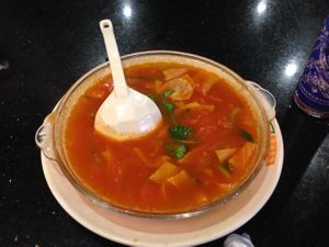 Soup of Tomato and Veggie Egg from Bean Curd skin at Taiwan Brother 7 Vegan Hut - Xu Hui in Shanghai