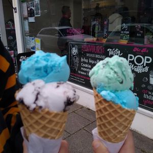 Tropical and cookies and cream.
Mint chocolate chip and tropical. at Mr B's Ice Cream in Hayle