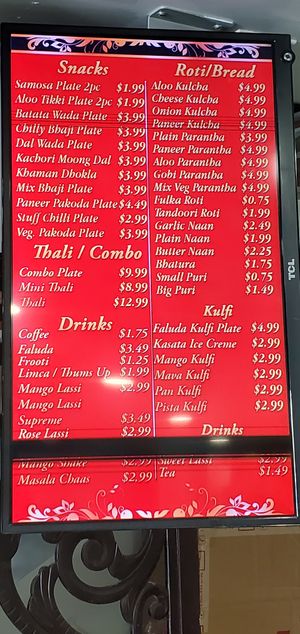 Menu at Rasraj in San Diego