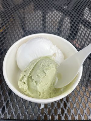 Single split of coconut-lime and avocado-banana  at Heaven Creamery in Centennial