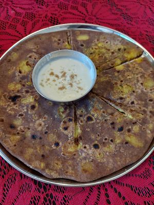 Aloo Paratha (100 INR) at Govinda's Yogi Cafe in Mysore