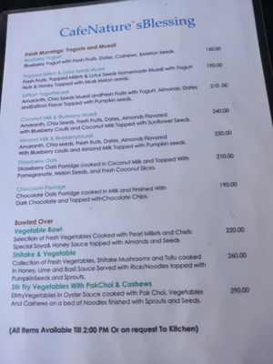 Menu 1 at Cafe Nature's Blessing in Mysore