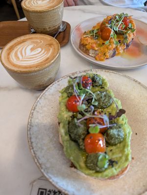 Avo and tomato toast at Simona Specialty Coffee Club in San Sebastian