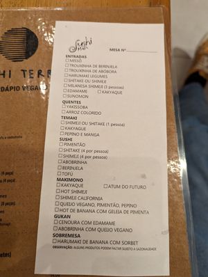 Rodízio vegano at Sushi Terra in Rio De Janeiro