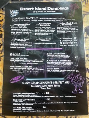 Menu  at Desert Island Dumplings in Manchester