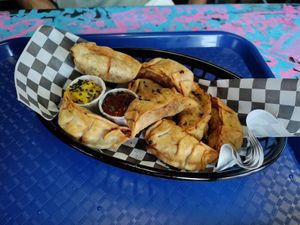 Hamburger and cheese dumplings at Desert Island Dumplings in Manchester