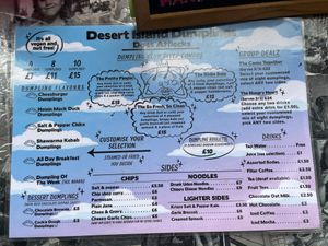 Menu on March 2 2024 at Desert Island Dumplings in Manchester