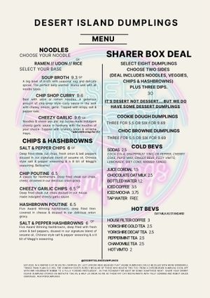 MENU SEPT 2024 at Desert Island Dumplings in Manchester